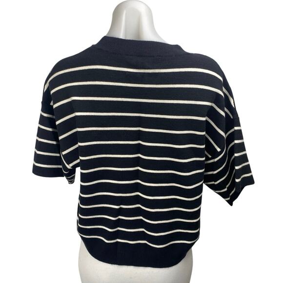 Abercrombie & Fitch Black White Striped Short Sleeve Crew Neck Sweater Top Sz M - Picture 2 of 3